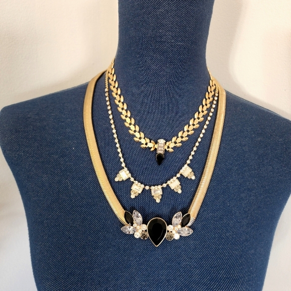 Elegant 3 Strand Gold and Crystal Necklace Earrings Set - Picture 3 of 11